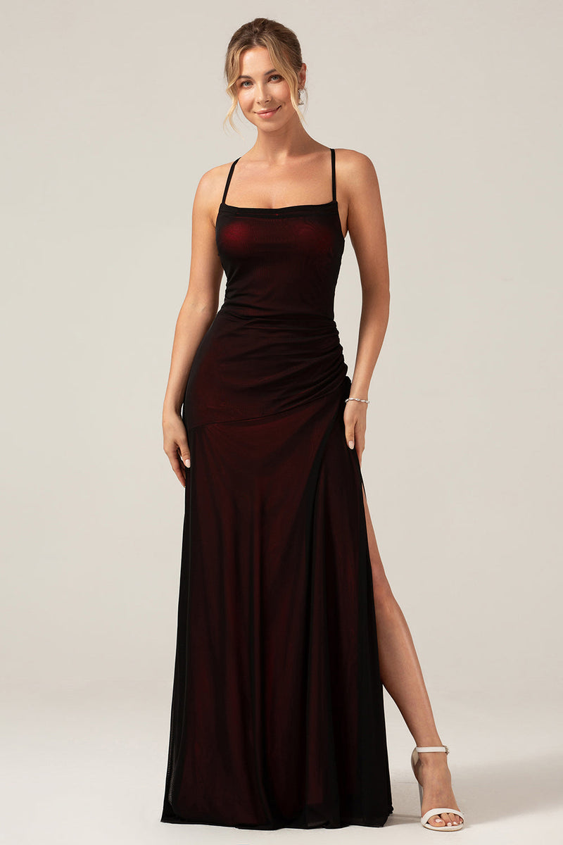 Load image into Gallery viewer, Svart rød skjede spaghetti stropper brudepike kjole med elastisitet