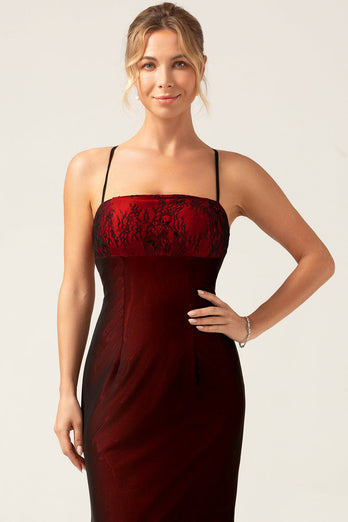 Slire svart rød brudepike kjole med snøre-up tilbake