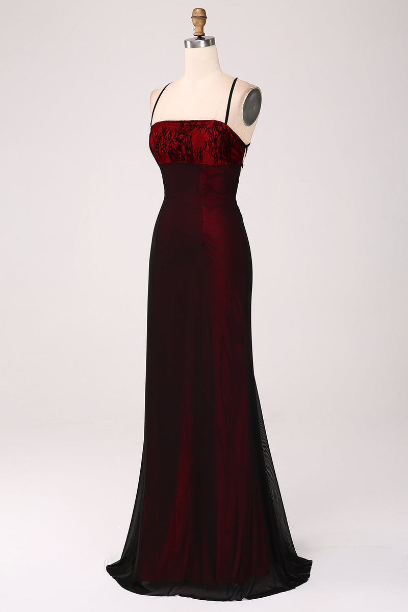 Load image into Gallery viewer, Svart rød skjede brudepike kjole med snøre-opp ryggen