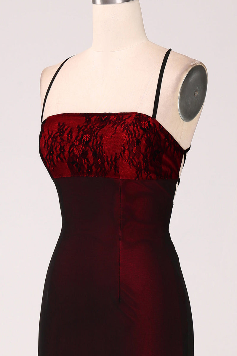 Load image into Gallery viewer, Svart rød skjede brudepike kjole med snøre-opp ryggen