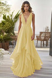 Oransje volang A Line Chiffon Brudegjest Kjole