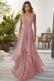 Oransje volang A Line Chiffon Brudegjest Kjole