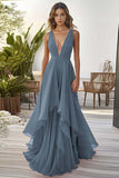 Oransje volang A Line Chiffon Brudegjest Kjole