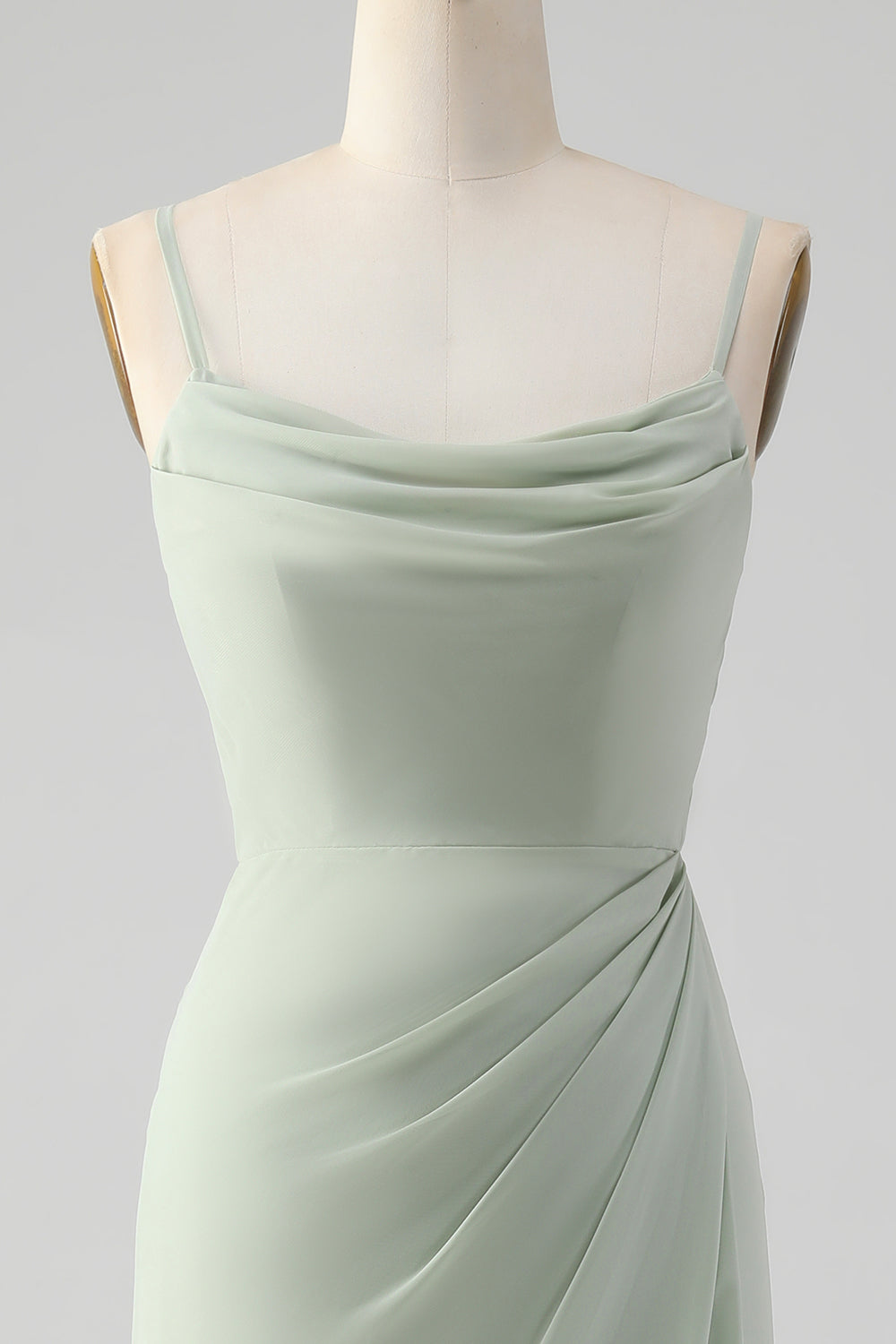 Matcha A Line Spaghetti stropper Satin Long brudepike kjole med blonder opp tilbake
