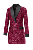 Glitter Burgundy Bodycon Maxi dameblazer med paljetter