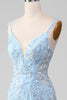 Load image into Gallery viewer, Blå tyll havfrue Prom kjole med Beaded