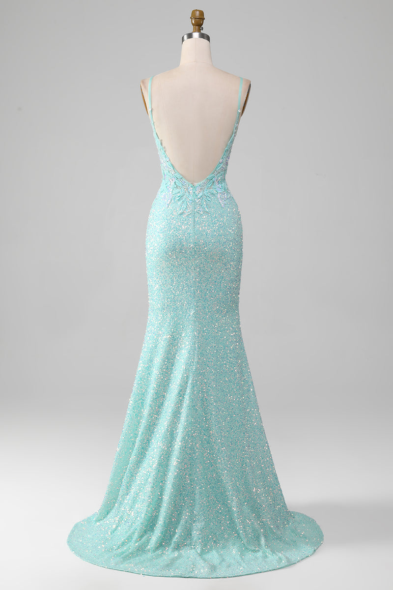 Load image into Gallery viewer, Paljetter Sparkly Mermaid Prom kjole med Slit