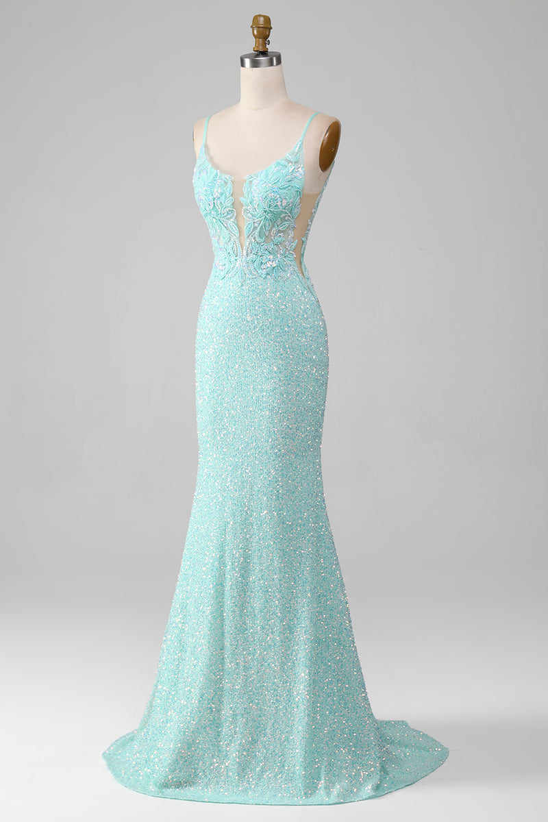 Load image into Gallery viewer, Paljetter Sparkly Mermaid Prom kjole med Slit