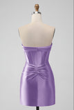 Fuchsia Bodycon Sweetheart Satin Korsett Kort ballkjole