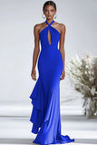 Halter Terrakotta Chiffon Ruffles Slire Rød Gala Kjole