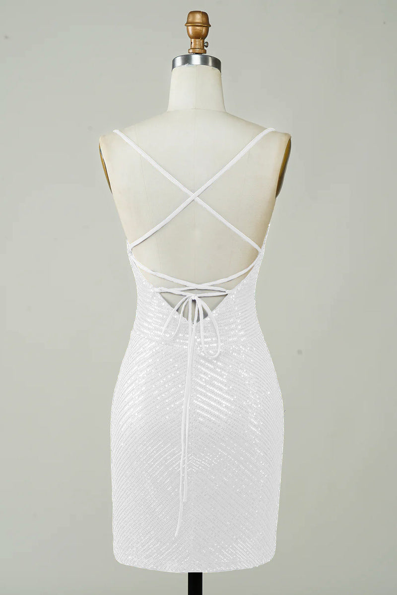 Load image into Gallery viewer, Paljetter Bodycon liten hvit kjole