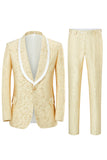 Champagne Sjal Lapel En knapp Jacquard Menns Prom Suits