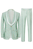 Mint Sjal Lapel En knapp Jacquard Menns Prom Suits