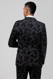 Peak jakkeslag Svart Jacquard 3 Piece One Button Menns Balldresser