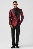 Peak Lapel Burgundy Jacquard One Button 2 Piece Menns Balldresser