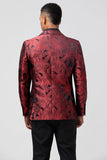 Peak Lapel Burgundy Jacquard One Button 2 Piece Menns Balldresser