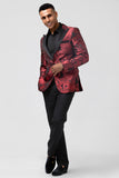 Peak Lapel Burgundy Jacquard One Button 2 Piece Menns Balldresser