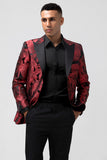 Peak Lapel Burgundy Jacquard One Button 2 Piece Menns Balldresser