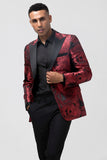 Peak Lapel Burgundy Jacquard One Button 2 Piece Menns Balldresser