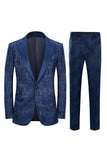 Peak Lapel Black Jacquard Menns Prom Drakter