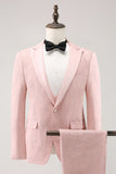 Lys Rosa 3 Piece Peak Lapel Jacquard One Button Menns Balldresser