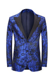 Peak Lapel Jacquard To knapper Royal Blue Single Breasted Menns Prom Blazer