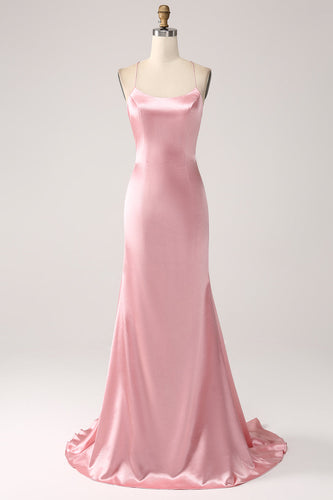 Blush Mermaid Spaghetti stropper Long Prom Dress
