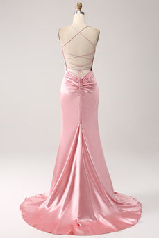 Blush Mermaid Spaghetti stropper Long Prom Dress