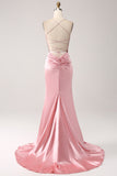 Blush Mermaid Spaghetti stropper Long Prom Dress