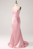 Blush Mermaid Spaghetti stropper Long Prom Dress