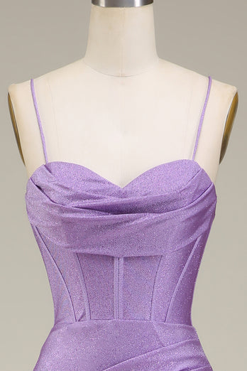 Satin Spaghetti stropper Lilac Prom kjole med korsett