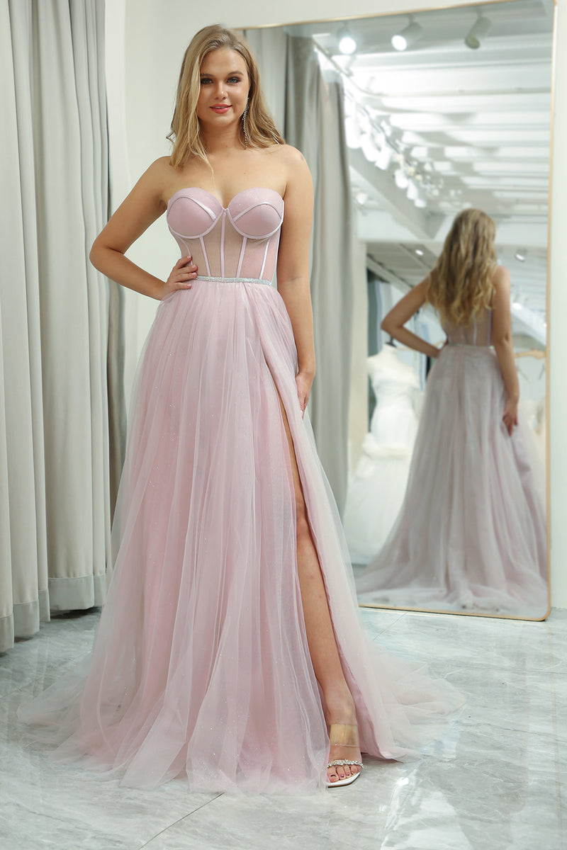 Load image into Gallery viewer, Tylle Sweetheart Light Pink Prom kjole med korsett