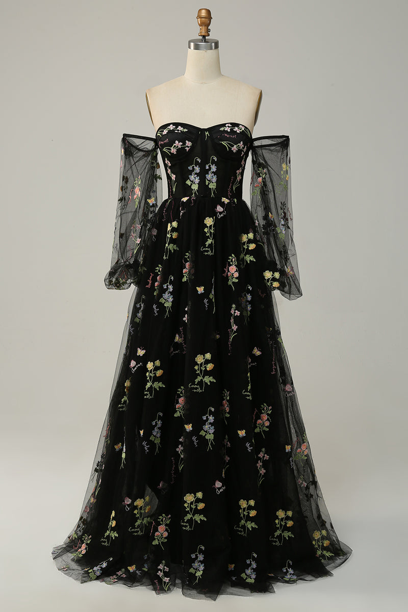 Load image into Gallery viewer, Grønn av skulderen lange ermer A-Line Prom kjole