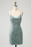 Green Bodycon Beaded Kort ballkjole med Criss Cross Back