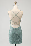 Green Bodycon Beaded Kort ballkjole med Criss Cross Back