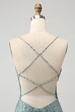 Green Bodycon Beaded Kort ballkjole med Criss Cross Back