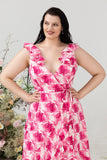 Plus Size High Low Pink Flower Trykt brudepike kjole med Ruffles