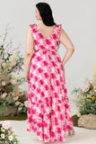 Plus Size High Low Pink Flower Trykt brudepike kjole med Ruffles