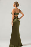 Olive Sheath Spaghetti stropper Cut Out Long brudepike kjole med Slit