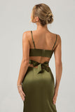 Olive Sheath Spaghetti stropper Cut Out Long brudepike kjole med Slit