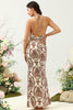 Load image into Gallery viewer, Havfrue trykt brun lang brudepike kjole