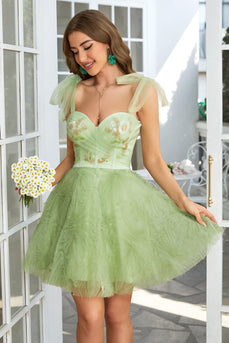 Sweetheart Green A Line Cocktail kjole med perler