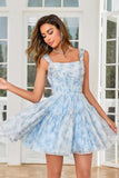 Stilig A Line Sage Trykt Kort Homecoming Dress