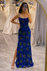 Load image into Gallery viewer, Royal Blue Mermaid Spaghetti stropper paljetter ballkjole med spalt