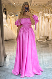 Puff ermer Hot Pink Prom kjole med Ruffles