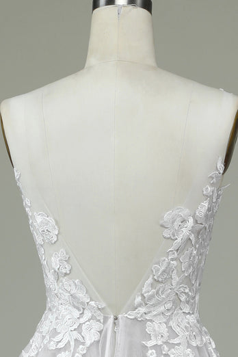 Ivory Tulle ryggløs brudekjole med blonder