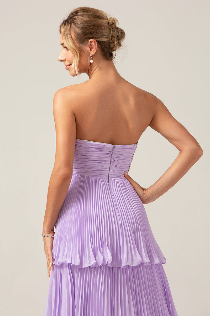 Load image into Gallery viewer, A-Line Sweetheart Tiered Chiffon Long Lilac brudepike kjole med plissert