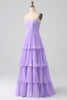 Load image into Gallery viewer, A-Line Sweetheart Lilac Tiered Chiffon Long brudepike kjole med plissert