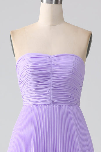 A-Line Sweetheart Lilac Tiered Chiffon Long brudepike kjole med plissert