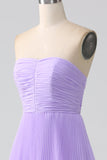 A-Line Sweetheart Lilac Tiered Chiffon Long brudepike kjole med plissert